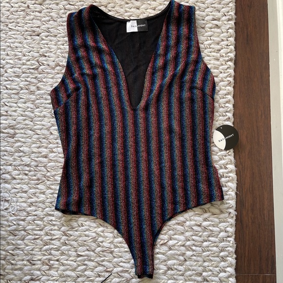 NWT Forever21+ Day&Night Rainbow Plunge Shimmer Bodysuit - Picture 1 of 5
